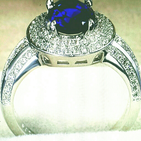 Fashion ring925 silver filled Alloy oval blue sapphire Lab Created - Picture 4 of 10